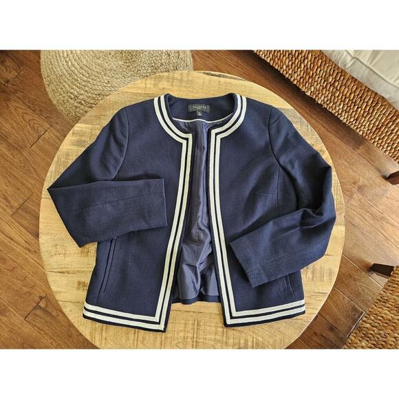 Talbots Jackets & Blazers - Talbots Navy W/White Trim Open-Front Lined Women’s Suit Blazer Nautical Academia